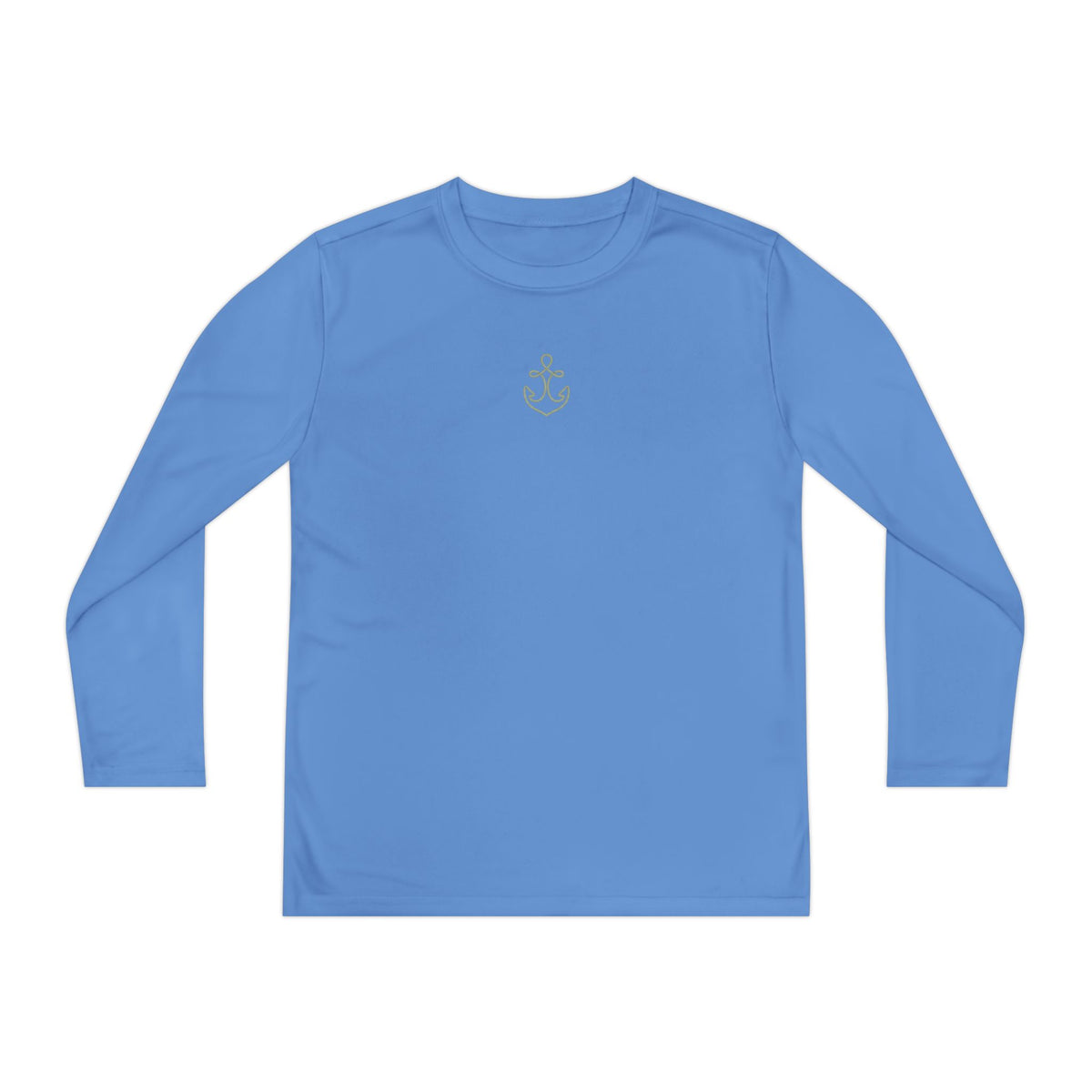 Youth lightweight long sleeve tee with small anchor emblem at the chest